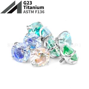 F136 Titanium Round Base Claw-Set Gradient Lip Stud Ear Bone Stud G23 Titanium Alloy Body Piercing Jewelry