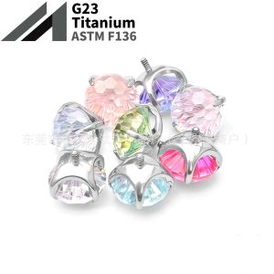 F136 Titanium Round Base Claw-Set Fireworks Cut Gradient Lip Studs, Ear Studs, Ear Cartilage Studs