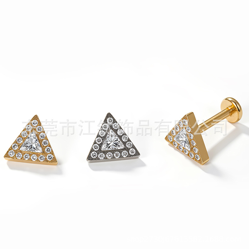 G23 Titanium Ear Cartilage Stud Triangular Inlaid Zircon Ear Piercing Jewelry - Image 5