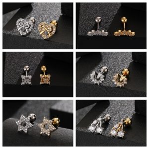 Titanium Steel Screw Rod Ear Bone Nail Love Pentagon Heart Cartilage Earring High-End Niche Ear Jewelry