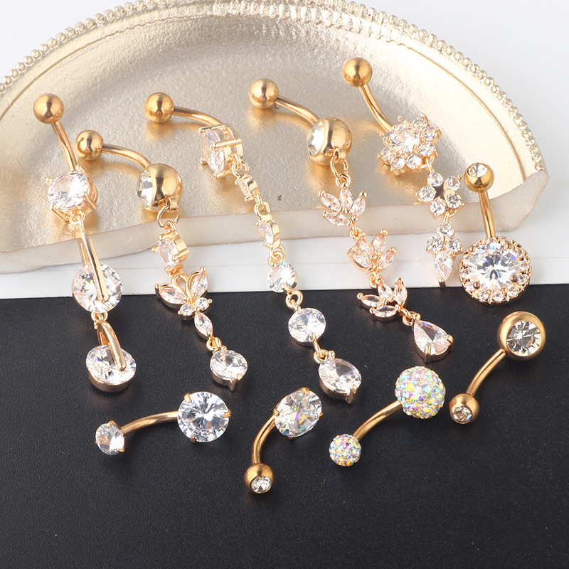 Rose Gold Stainless Steel Belly Button Ring Set 10 Piece Geometric Cactus Belly Ring Jewelry - Image 2