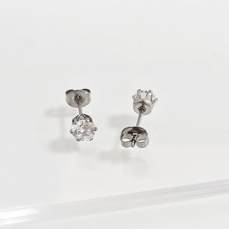 F136 Titanium Earrings 5A Round Zircon Butterfly Buckle Ear Bone Nail Simple G23 Titanium Alloy Body Piercing Jewelry - Image 2