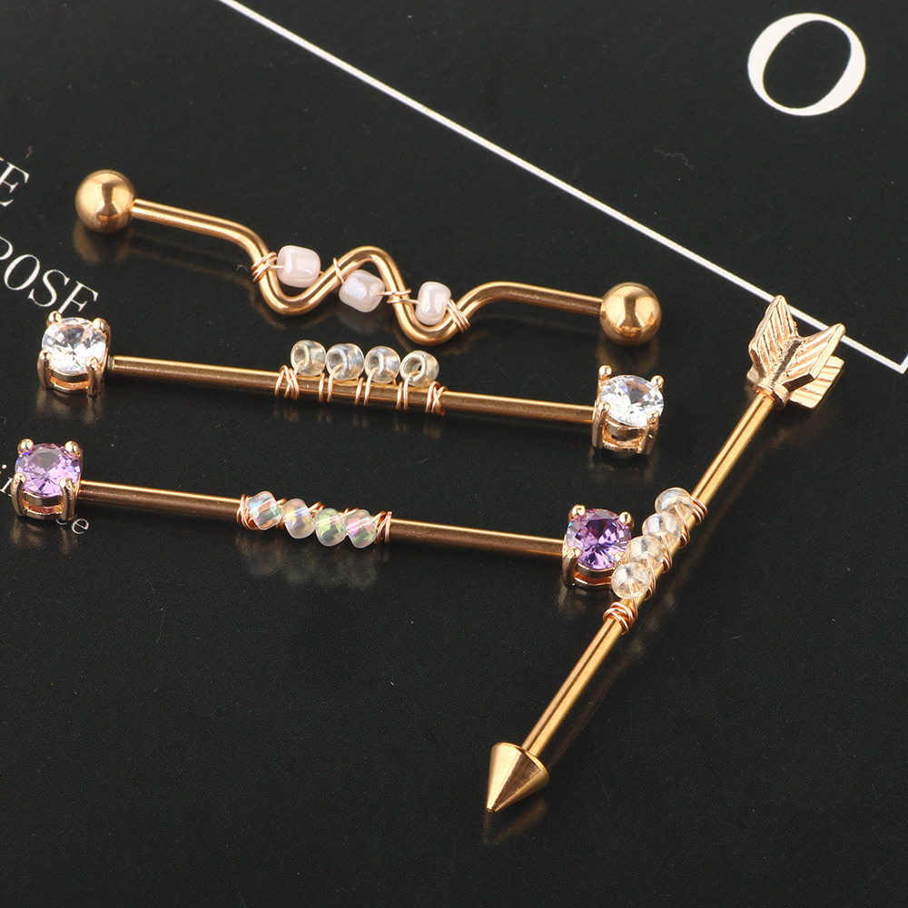 Stainless Steel Industrial Barbell Earrings Set - Long Rod Stud for Helix Cartilage Piercing - Image 4