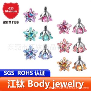 F136 Titanium Gradient Five-Claw Star Lip Stud Earring - G23 Titanium Alloy Body Piercing Jewelry