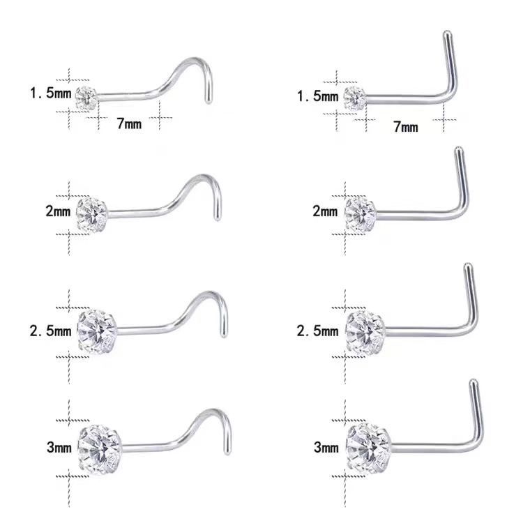 G23 Titanium Inlaid Zircon Nose Stud S L Rod Integrated Nose Piercing Jewelry 16G - Image 2
