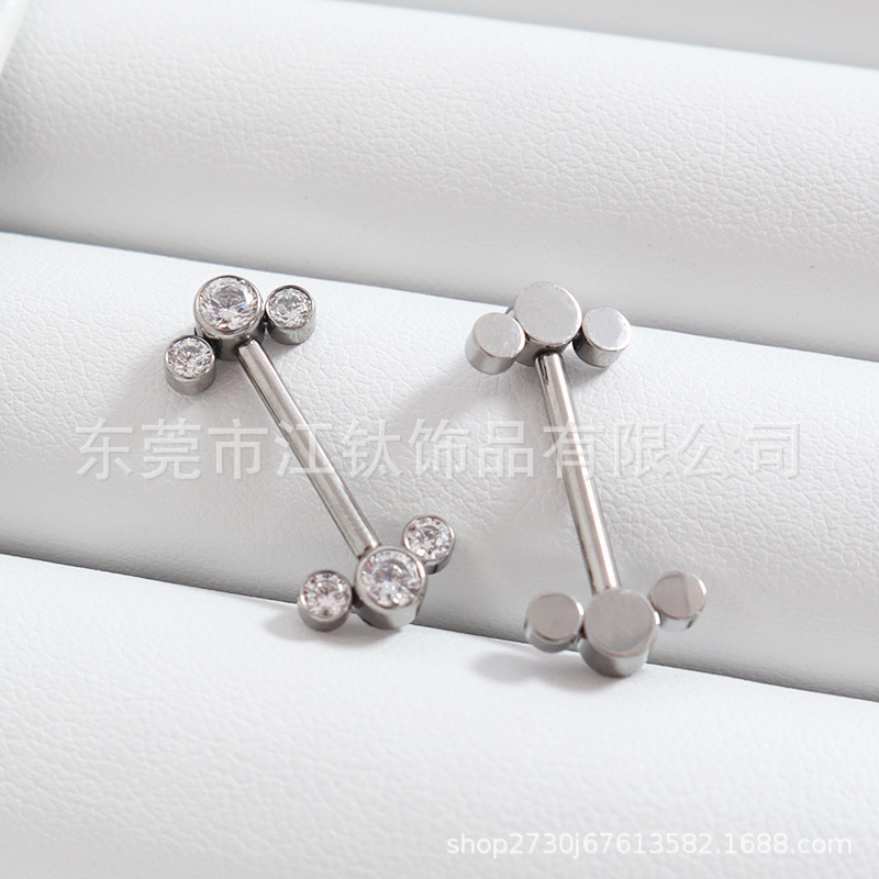 F136 Titanium Cylindrical Ear Bridge Barbell Double-Headed Earrings with Zirconium Pin - Image 3