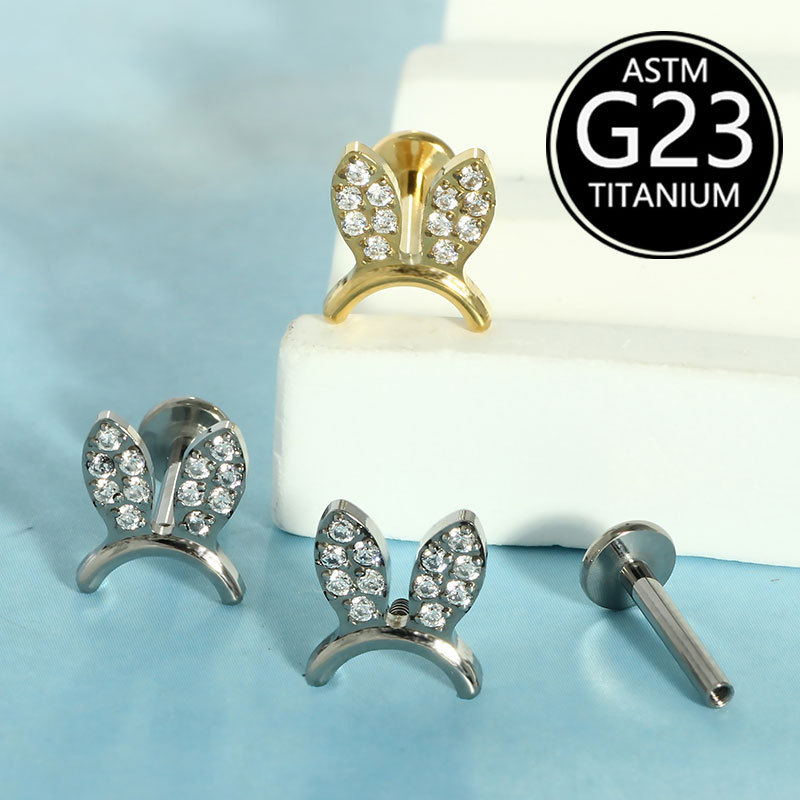 Titanium Lip Piercing Labret Stud with Cute Animal Zircon Ear Bone Nail 6-10mm Available - Image 2