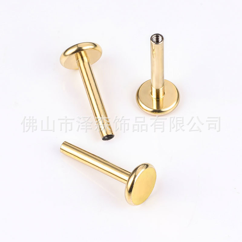 F136 Titanium Alloy Ear Stud Rod Gold Inner Tooth Lip Stud Rod 1.2/1.0 (16/18g) Flat Back Earring - Image 5