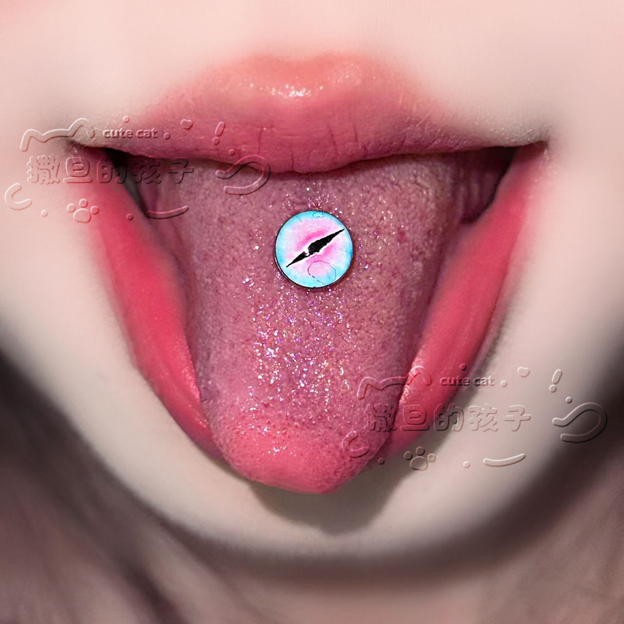Satan's Children Fiery Twins Tongue Ring 20mm 1.6mm Blue-Green Tongue Barbell Stainless Steel Piercing Jewelry - Image 4