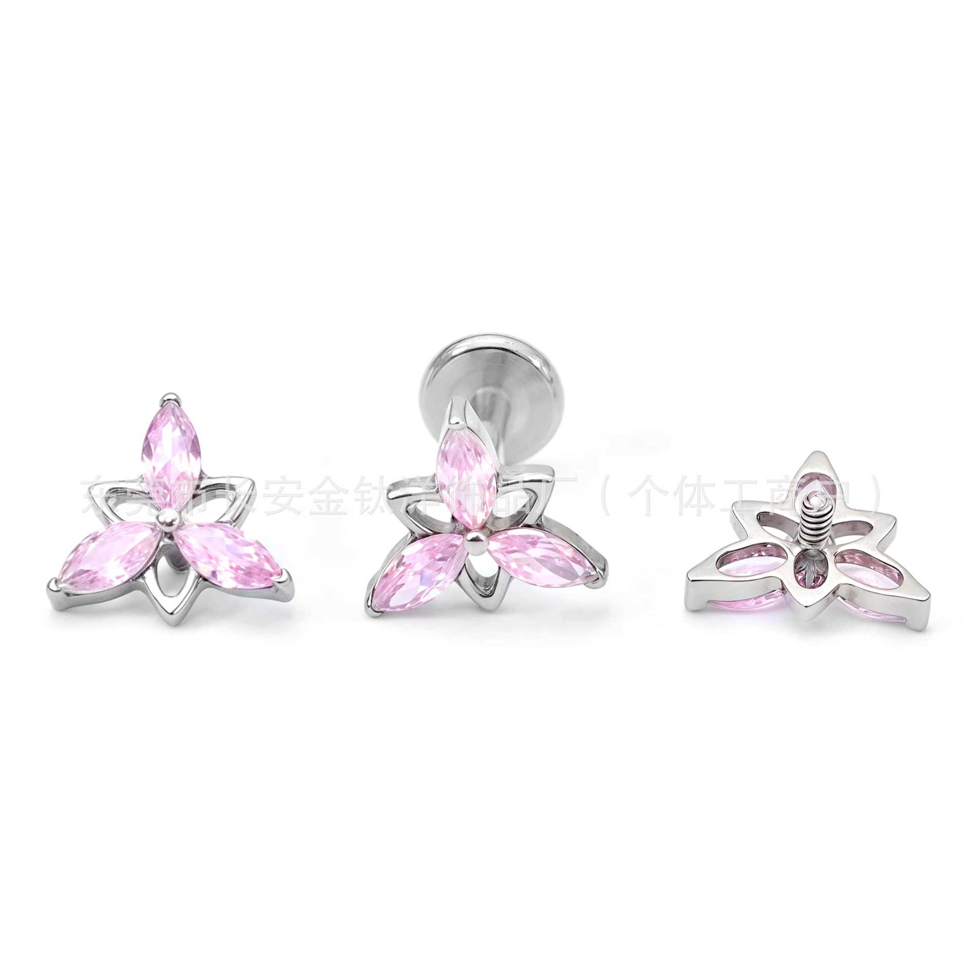 F136 Titanium Five-Pointed Star Three-Horse Eye Zircon Earrings Ear Bone Nails Cochlear Nails G23 Titanium Alloy Body Piercing Jewelry - Image 2