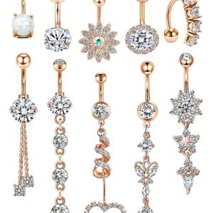 Mixed Zircon Navel Ring Set - 10-Piece Belly Button Body Piercing Jewelry Set