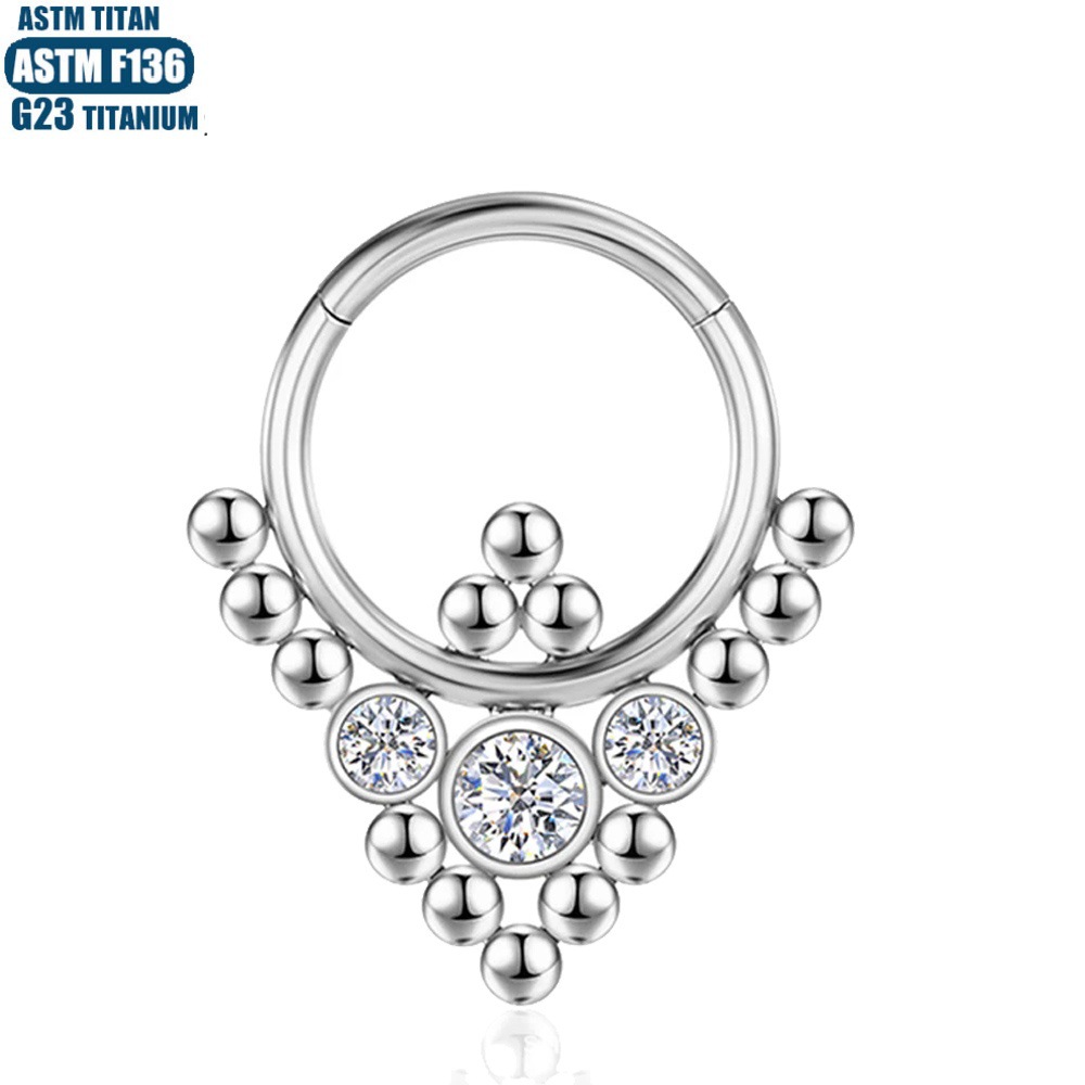 G23 Titanium Seamless Ring Ear Piercing Zircon Beads Cluster Nose Septum Hoop Nose Ring - Image 2