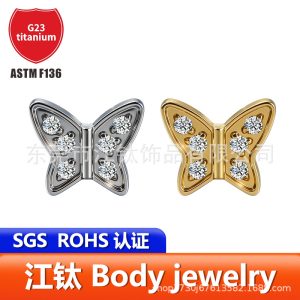 Butterfly Design Zircon Gold G23 Titanium Alloy Cartilage Ear Stud Earring - JT1041