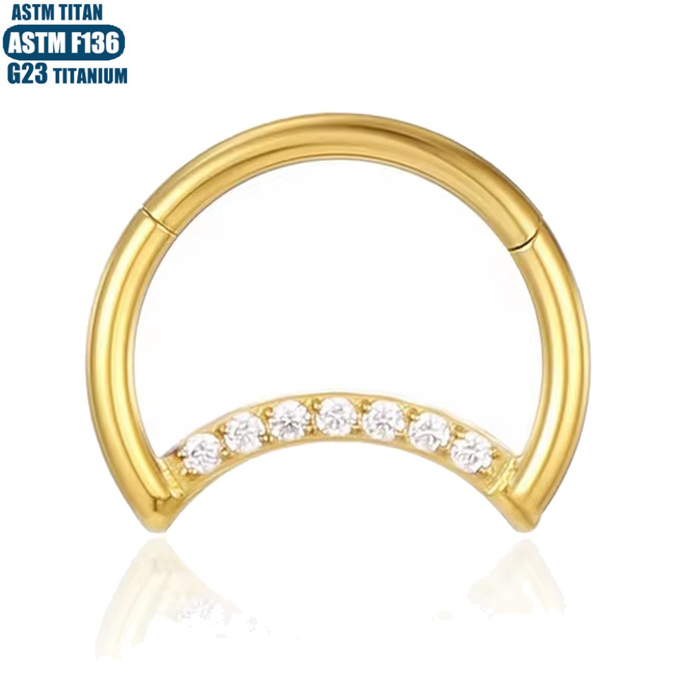 G23 Titanium Alloy Nose Ring Moon Zircon Hinge Septum Ring Seamless Open Ring Ear Ring for Women - Image 3
