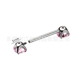 G23 Titanium Internally Threaded Four-Prong CZ Nipple Barbell 1.2mm x 14mm
