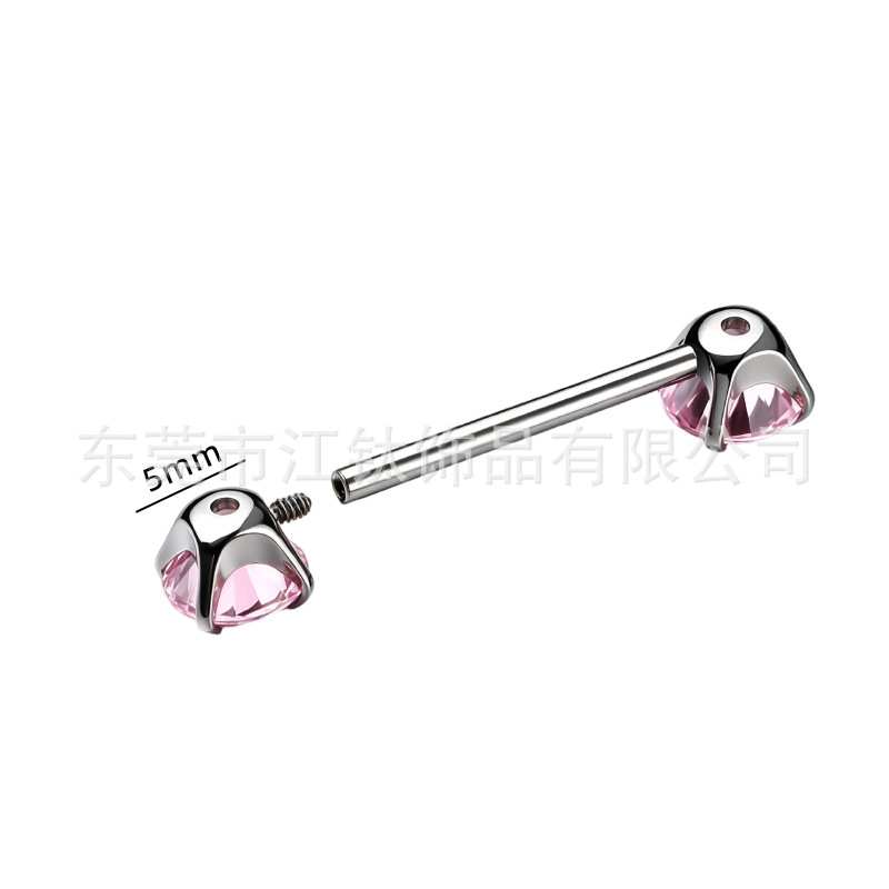 G23 Titanium Internally Threaded Four-Prong CZ Nipple Barbell 1.2mm x 14mm - Image 2