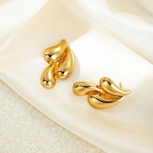 Three-Drop Water Shape Irregular Earrings Stainless Steel Gold 18K Gold Plated Trendy Unisex Ear Piercing Jewelry Wholesale