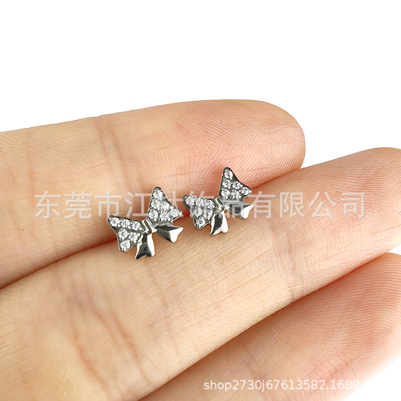 G23 Titanium Ear Bone Nail Bow Inlaid with Zircon Cross-Border Body Piercing Jewelry Ear Stud - Image 4