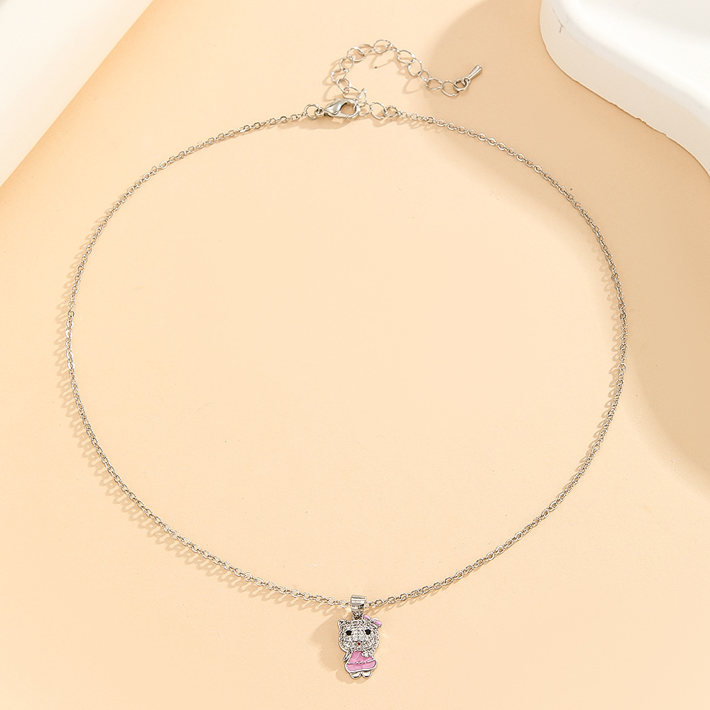 Cartoon Kitten Oil Drop CZ Necklace, Super Flash Women's Pendant Chain, Light Luxury Fashion Jewelry - Image 3