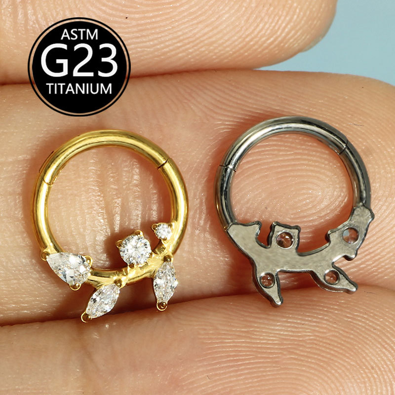 G23 Titanium ASTM F136 Zircon Leaf Shape Nose Ring Septum Hoop Ear Bone Piercing Jewelry - Image 4