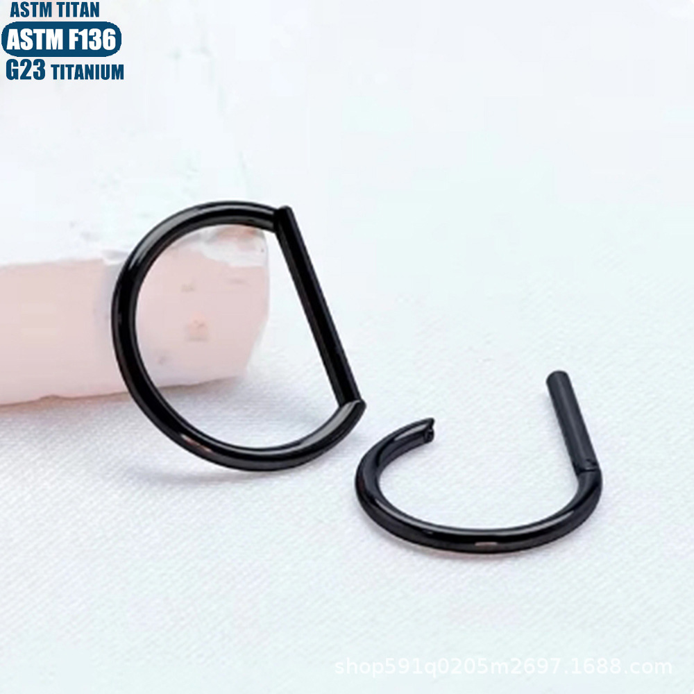 F136 Titanium Alloy D-Shaped Seamless Nose Ring Hoop - 1.2x12mm Rose Gold Closed Ring Nose Piercing Jewelry for Women - Image 3