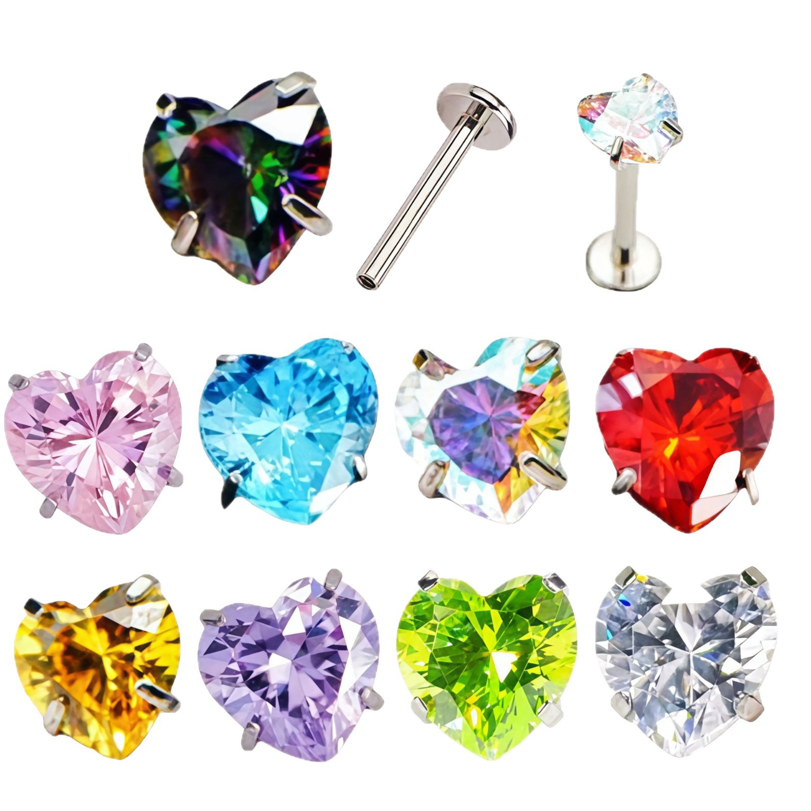 G23 Titanium Earring Heart Zircon Four-Claw Pointed Bottom Ear Bone Nails Lip Eyebrow Nails - Image 5