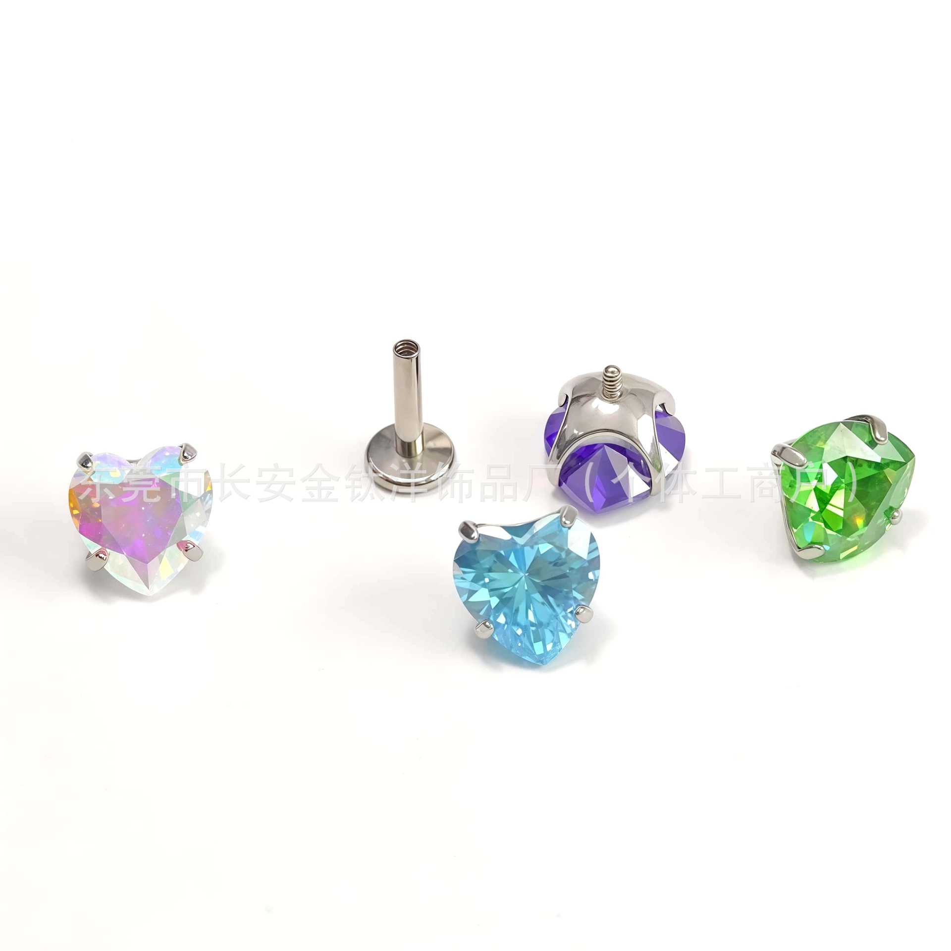 F136 Titanium Round Bottom Internal Thread Love Zircon Ear Nail Lip Nail Ear Bone Nail G23 Titanium Alloy Human Body Piercing Jewelry - Image 4