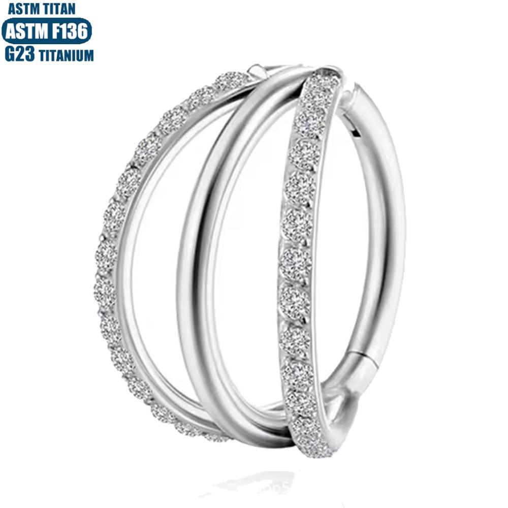 G23 Titanium Nose Ring Three-Layer Zircon Hinged Conch Shape Earring - Image 2