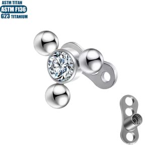 Titanium Alloy Zircon Clackbone Nail Internal Thread Welding Ball Puncture Jewelry Skin Graft Buried Bone Nail with Base - 1.2x0.9mm