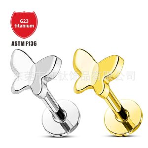 Titanium Small Butterfly Ear Nail Lip Nail G23 ASTM F136 Piercing Jewelry Gold 1.2x8mm