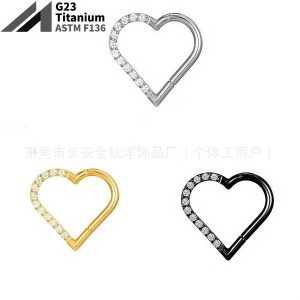 G23 Titanium Heart-Shaped Zircon Inlaid Closed Ring Earrings Nose Ring Body Piercing Jewelry