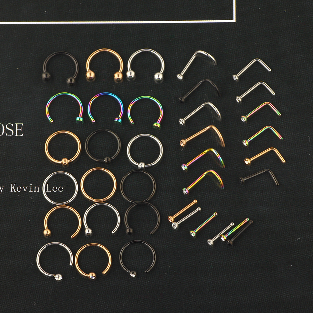 Stainless Steel Nose Stud Nose Ring Straight Curved L Shape Nose Piercing Jewelry - Image 5