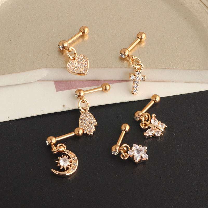 Cross Stainless Steel Zircon Earring Studs with CZ Round Cake Ear Bone Nails for Women 18K Gold Plated - Image 2
