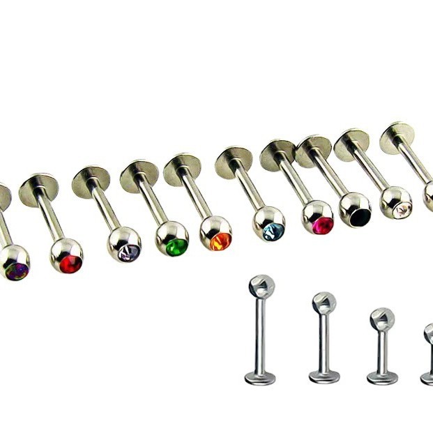 G23 Titanium Labret Lip Ring with CZ Diamond Internal Thread Ball Lip Piercing Jewelry - Image 3