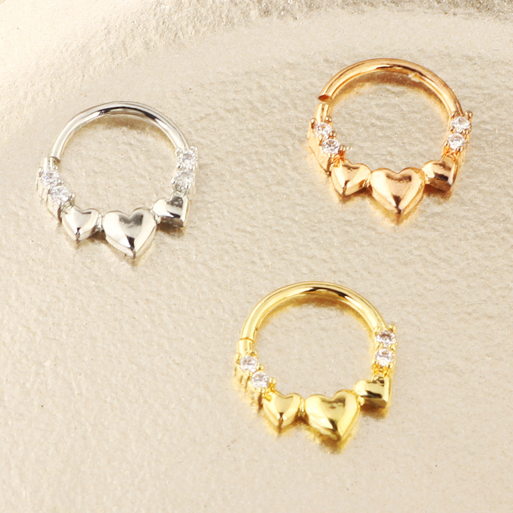 No-Piercing Fake Nose Ring Heart Shape Zircon Punk Nose Clip Ear Cuff Rose Gold - Image 2