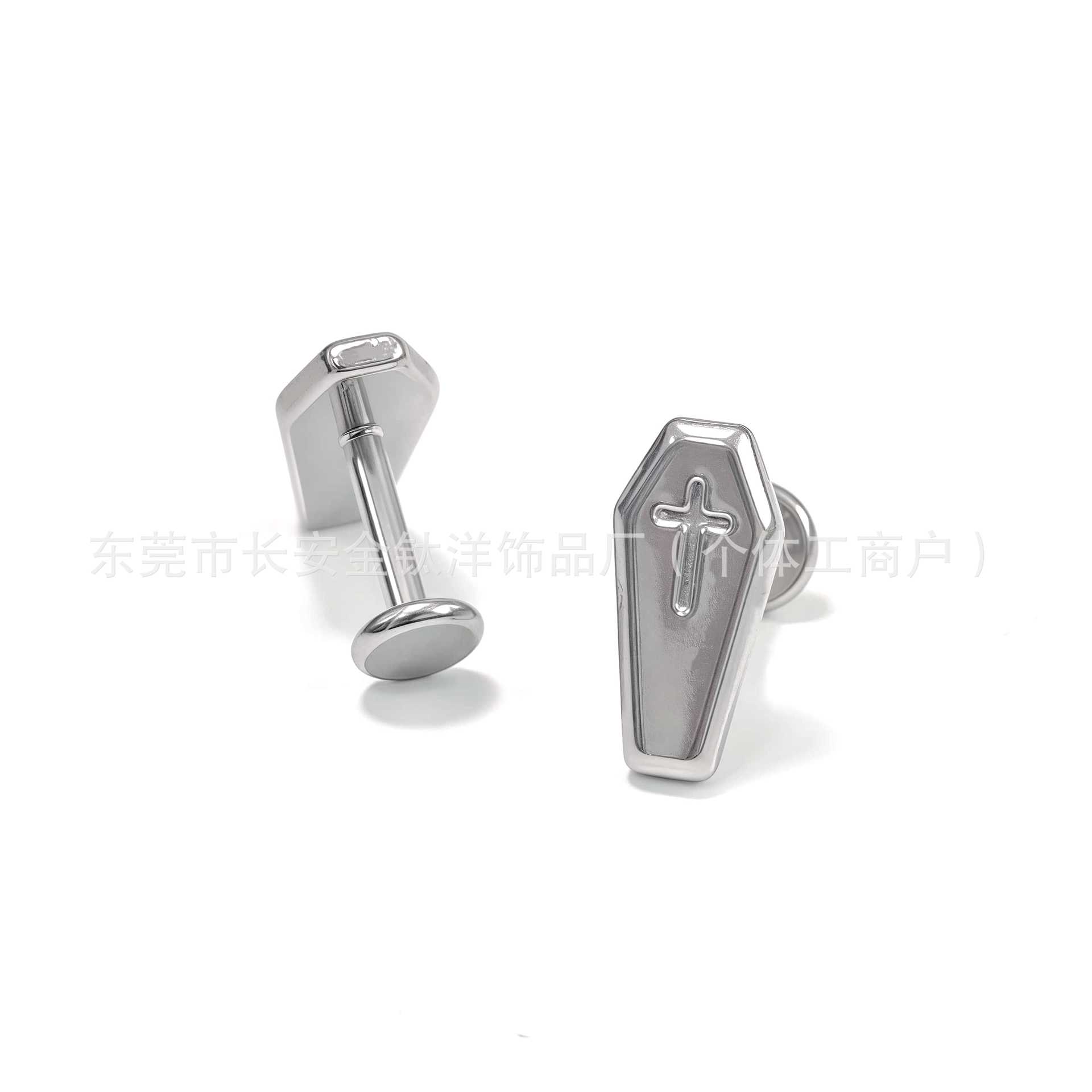 F136 Titanium Personalized Cross Coffin Plate Earrings Nose Nails Ear Bone Nails Cochlear Nails G23 Titanium Alloy Piercing Jewelry - Image 3