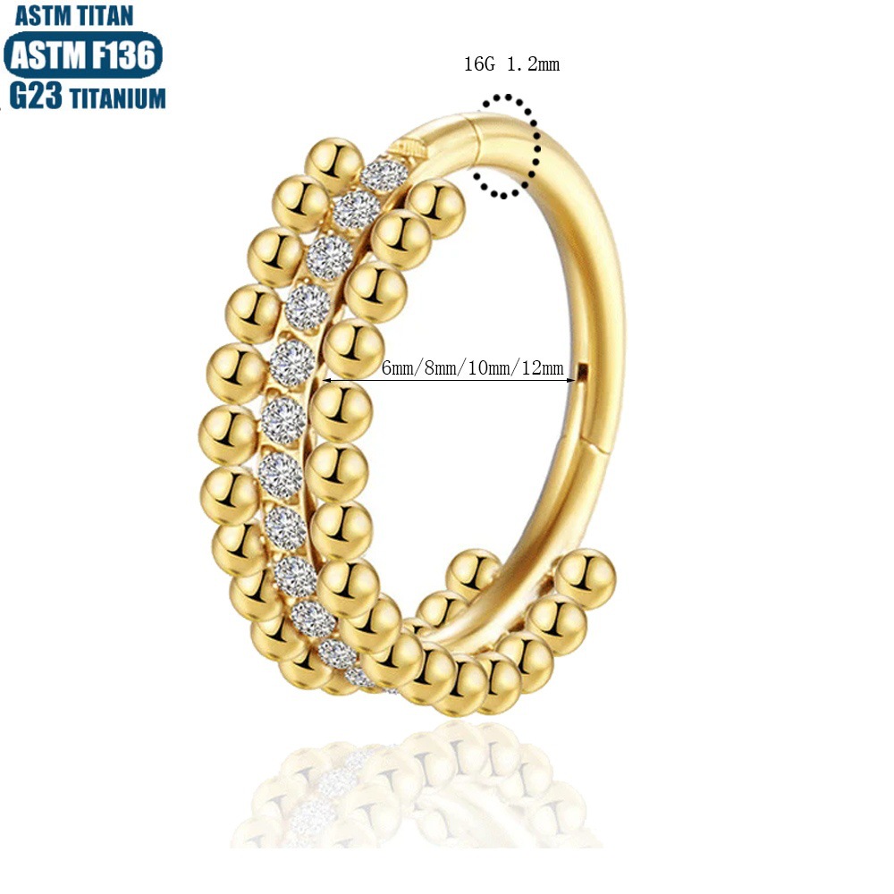 F136 Titanium Alloy Nose Ring Implant Grade Seamless Ring Double Row Solder Ball Hinge Perforated Cartilage Ring Zircon Earrings - Image 4