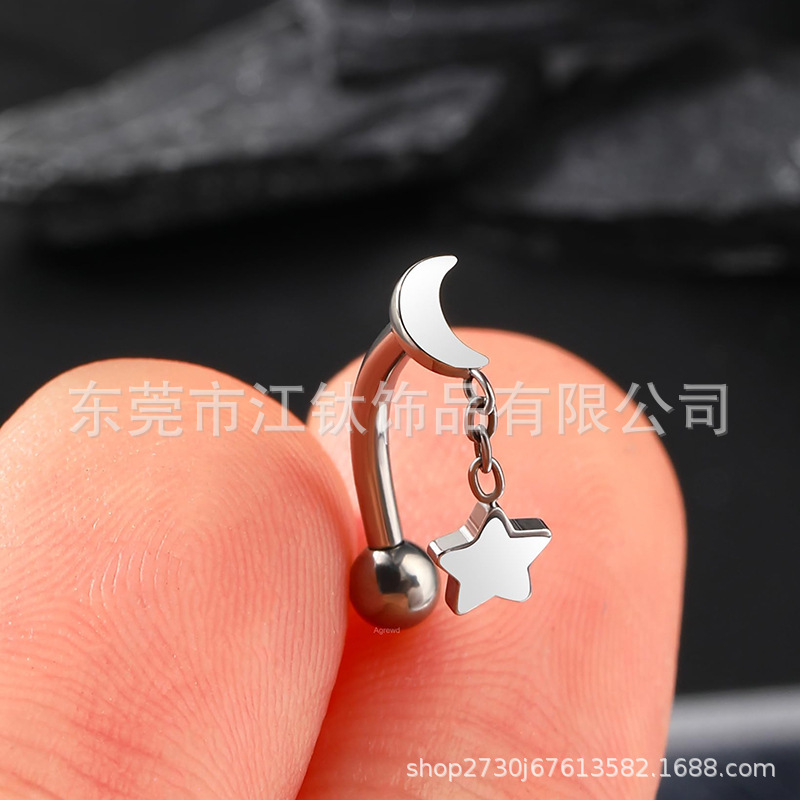 F136 Titanium Moon Pendant Earrings for Eyebrow Rook Piercing - Custom G23 Alloy Body Jewelry - Image 2