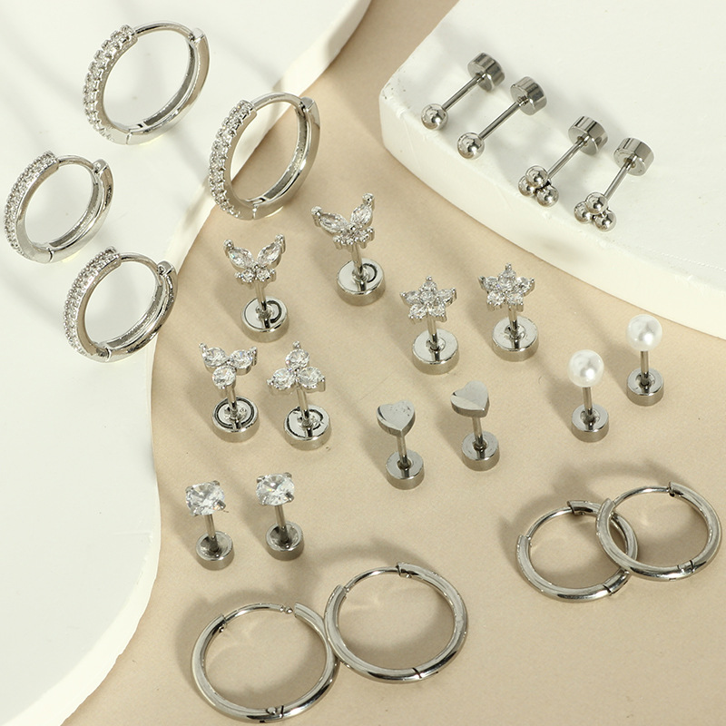 Butterfly Design Real Gold Electroplated 8Pcs Stainless Steel Ear Studs Set - 2025 Fall Fashion Light Luxury Earrings - Image 4