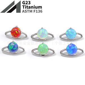 F136 Titanium Round Planet Orbit Opal Lip Stud Earring Cochlear Ear Bone Stud G23 Titanium Alloy Piercing Jewelry