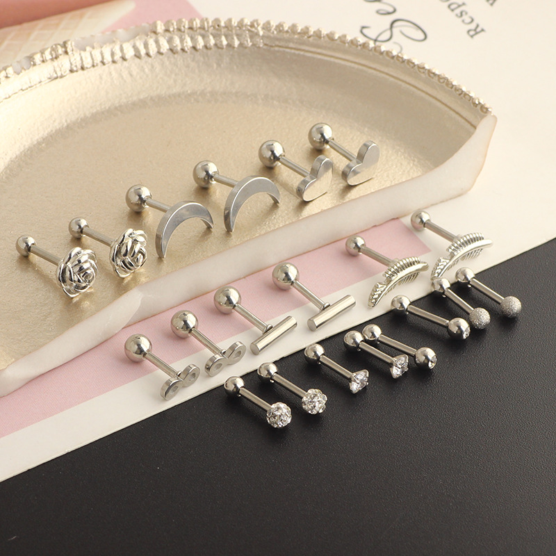 20-Piece 16G Stainless Steel Rose Flower Ear Bone Nails Cartilage Earrings Set - Image 4