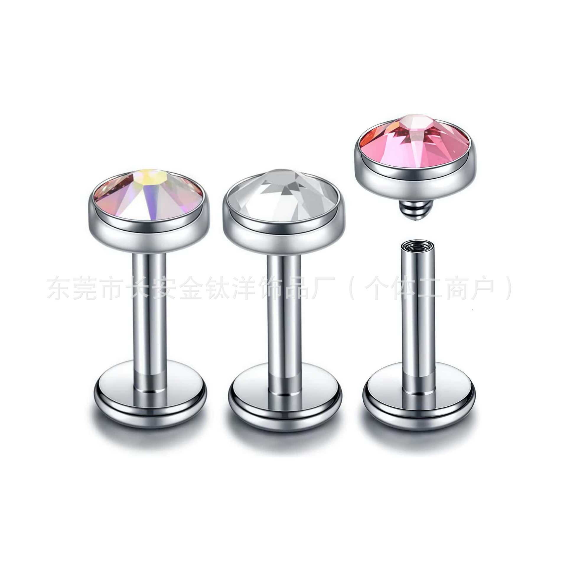Labret Stud Lip Piercing Jewelry Set with CZ Gem - F136 Titanium Alloy Ear Bone Nail (Blue) - Image 2