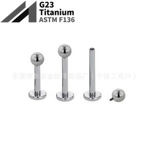 Titanium Lip Nail Round Ball Tongue Nail Ear Bone Nail Inner Tooth Flats Bottom Rod G23 Titanium Alloy Body Piercing Jewelry