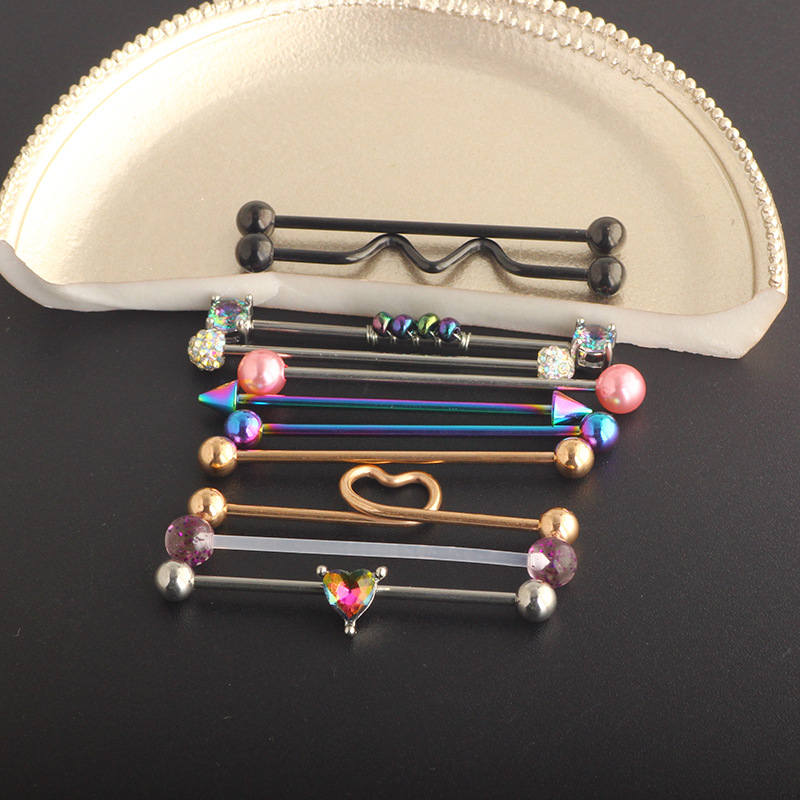 Industrial Barbell Earring Set - 11Pcs Stainless Steel Double Ear Hole Bridge Earrings - Image 5