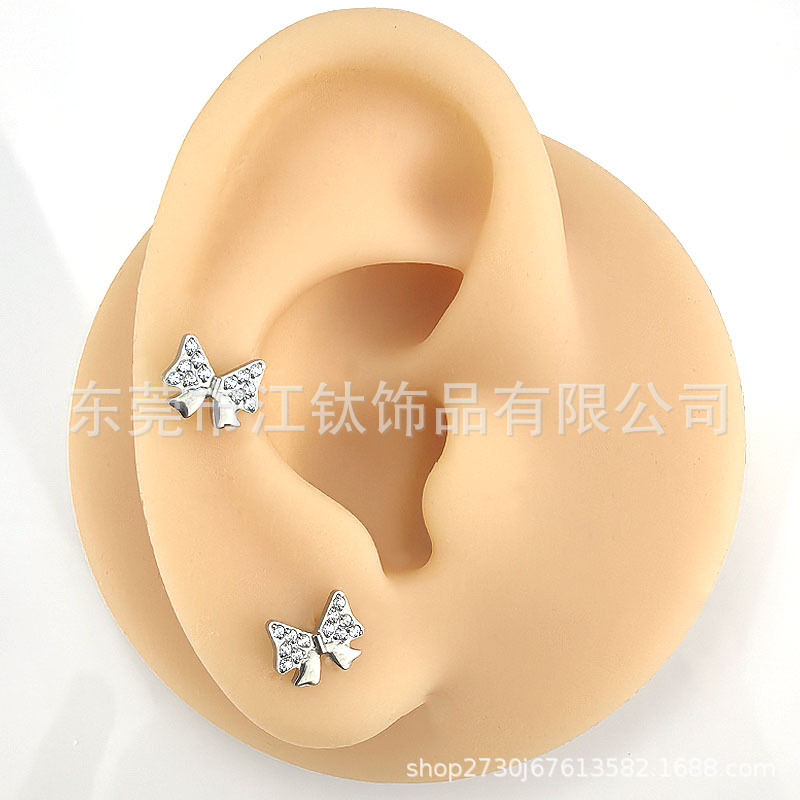 G23 Titanium Ear Bone Nail Bow Inlaid with Zircon Cross-Border Body Piercing Jewelry Ear Stud - Image 2