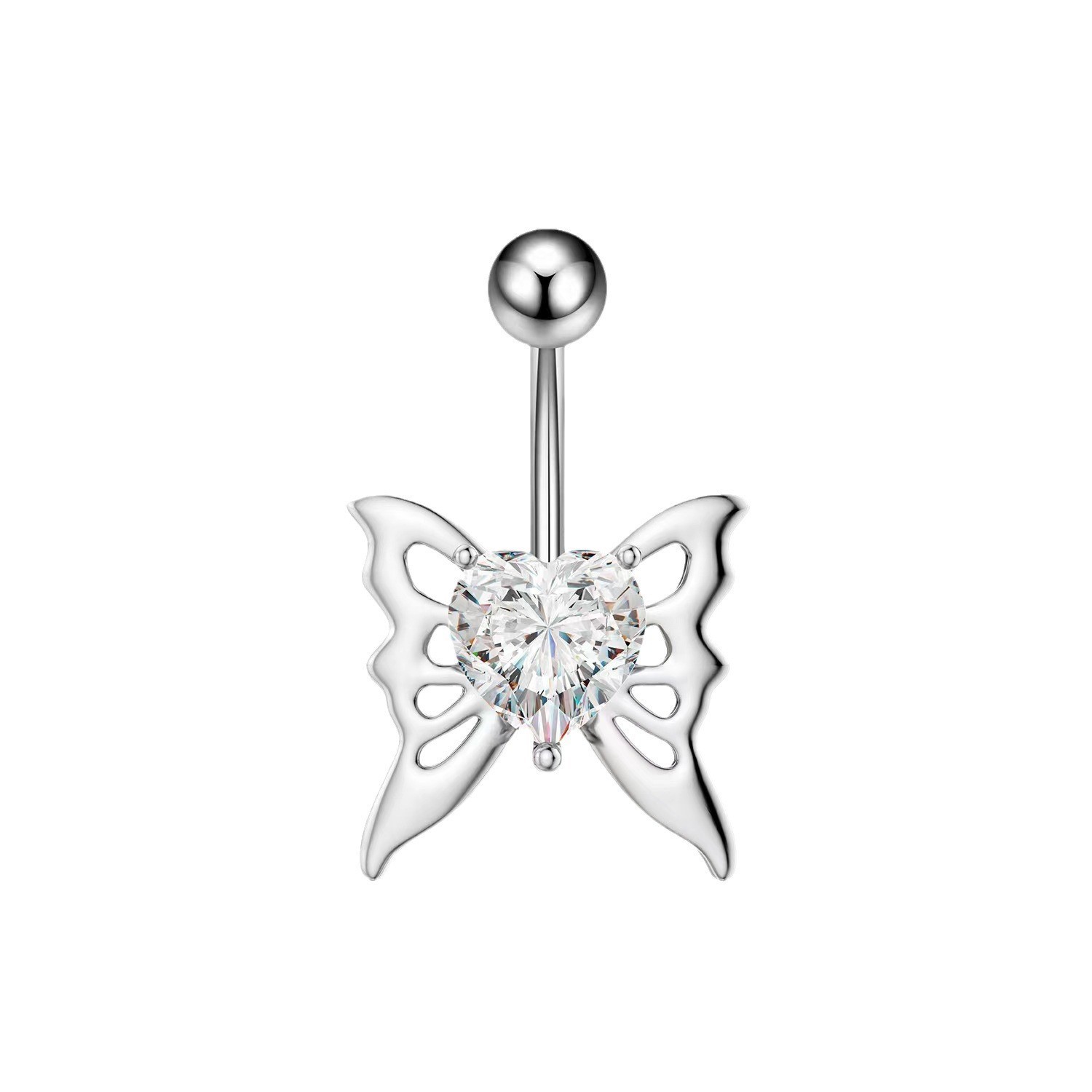 Butterfly Belly Button Ring Peach Heart Zircon Belly Piercing Jewelry Copper Gold PVD - Image 5