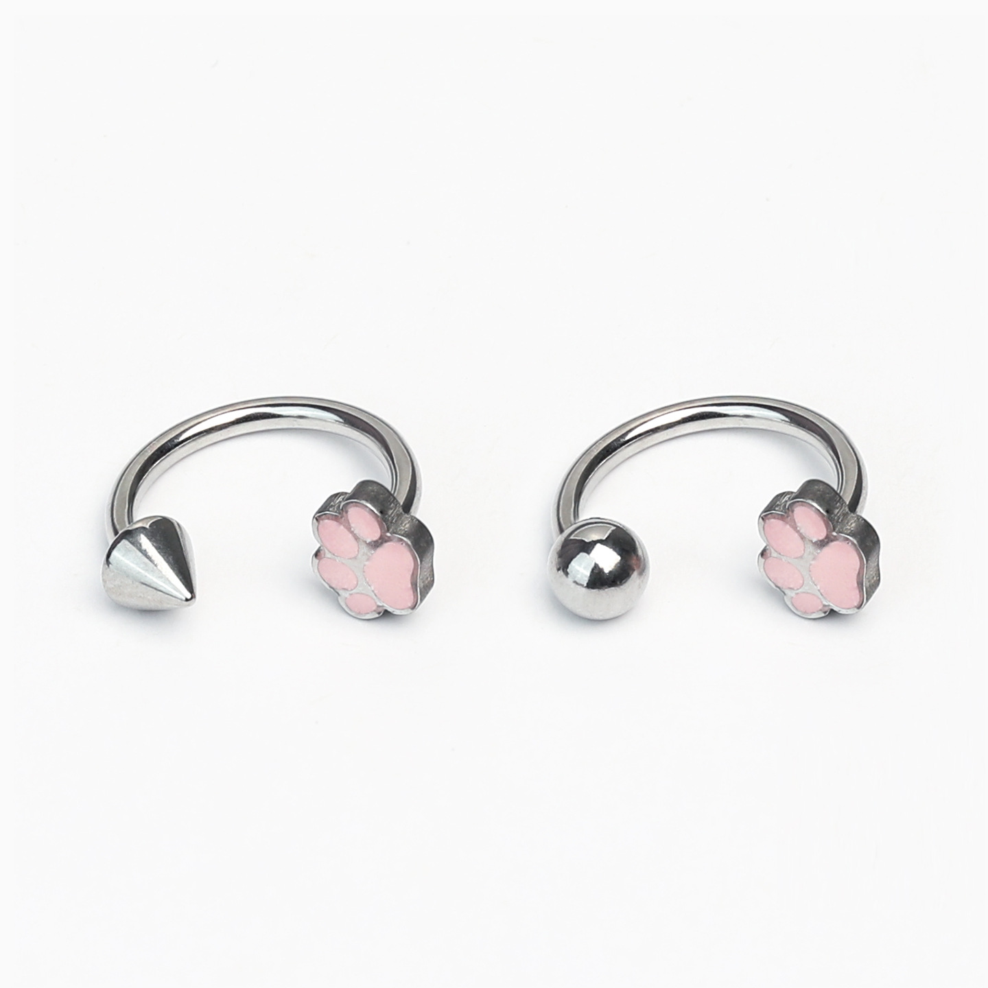 Pink Cat Paw and Dog Paw Lip Ring C-Ring 316L Surgical Steel Internally Threaded Horseshoe Ring Lip Stud European and American Style Piercing Jewelry - Image 3