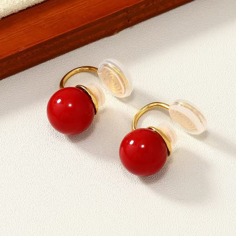 New Wine Red Style Non-Perforated Mosquito-Repellent Incense Plate Earrings Women's All-Match Popular Simple Imitation Pearl Ear Cuff - Image 2