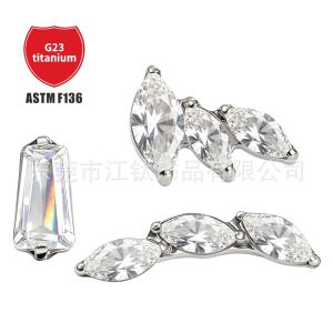 G23 Titanium Alloy Ear Stud with Marquise Leaf Shape Zircon Inlay - Body Piercing Jewelry Earring