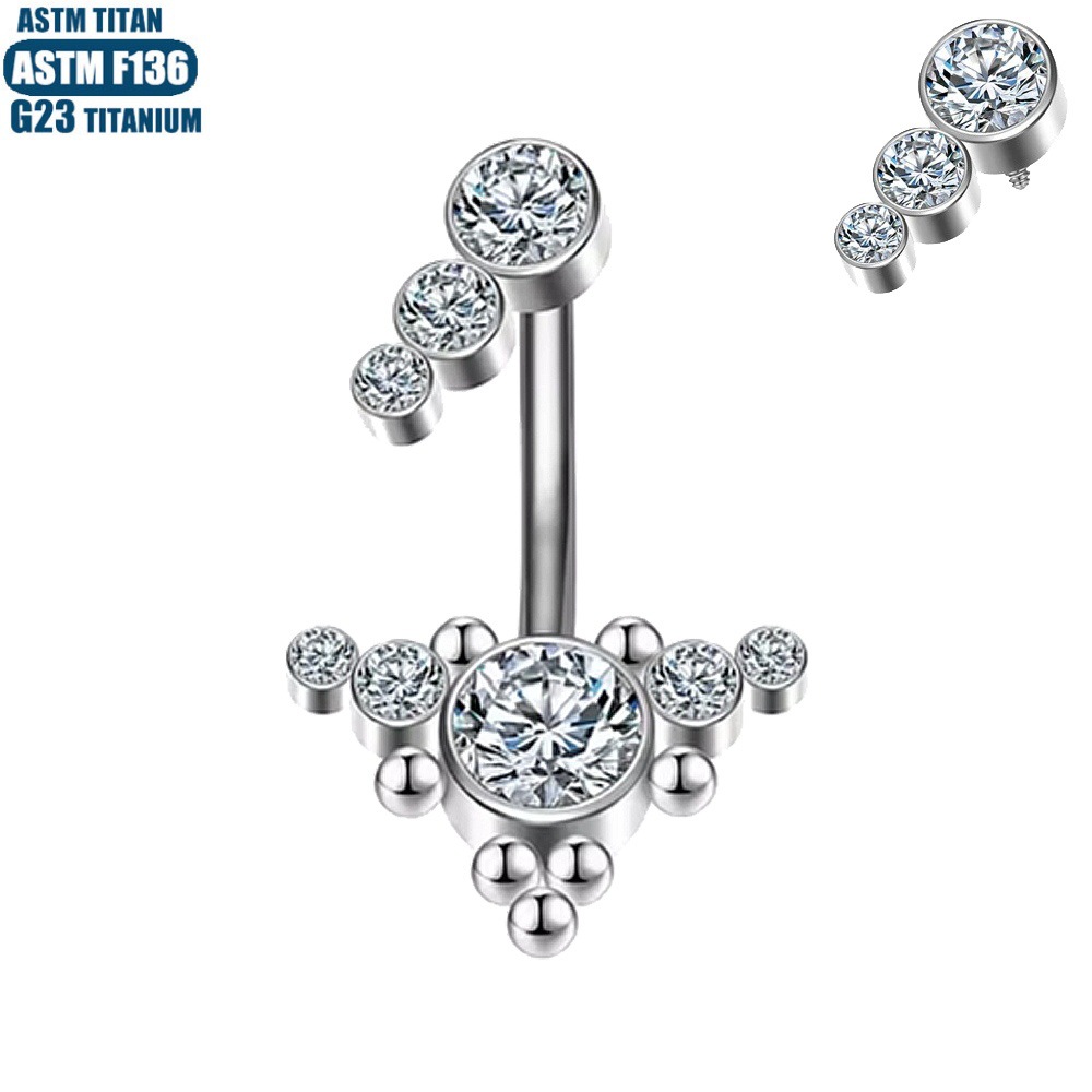 F136 Titanium Belly Button Ring Curved Barbell with Diamond Solder Ball for Men Women Wholesale - Image 2